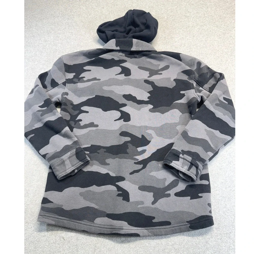 Abercrombie Kids Shirt Jacket‎ Kids 13/14 Gray Camo Hooded Relaxed Fit Shacket